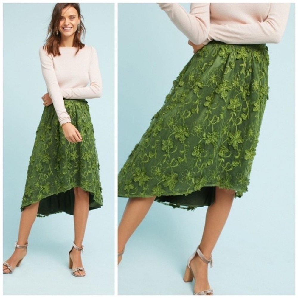 Anthropologie Isla Maude Floral Embroidered Skirt